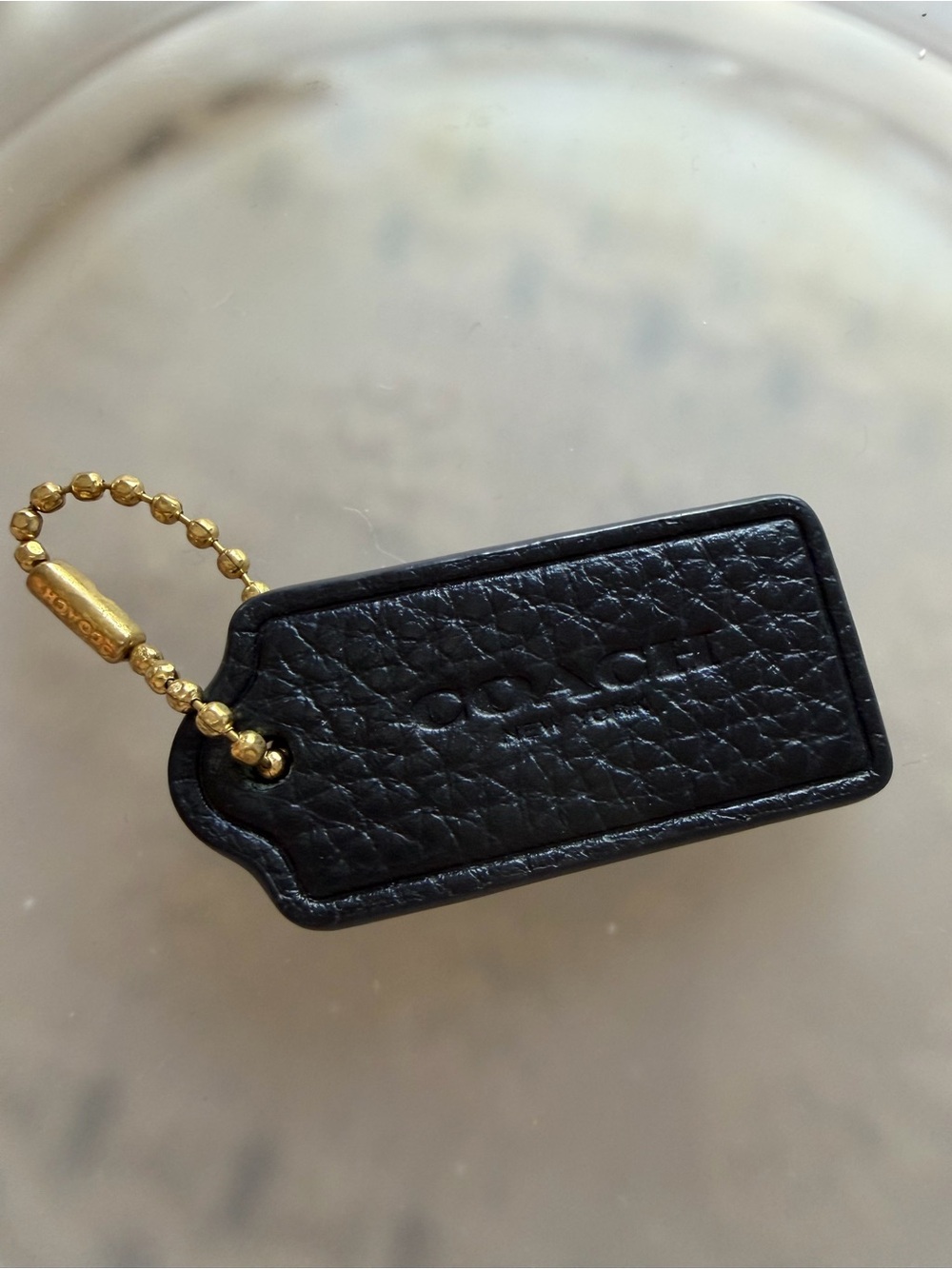 Coach Black Pebbled Leather Hang Tag with Original Gold Tone Ball Chain